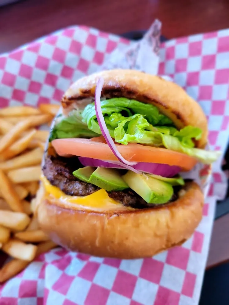 Avocado Cheeseburger and Fries